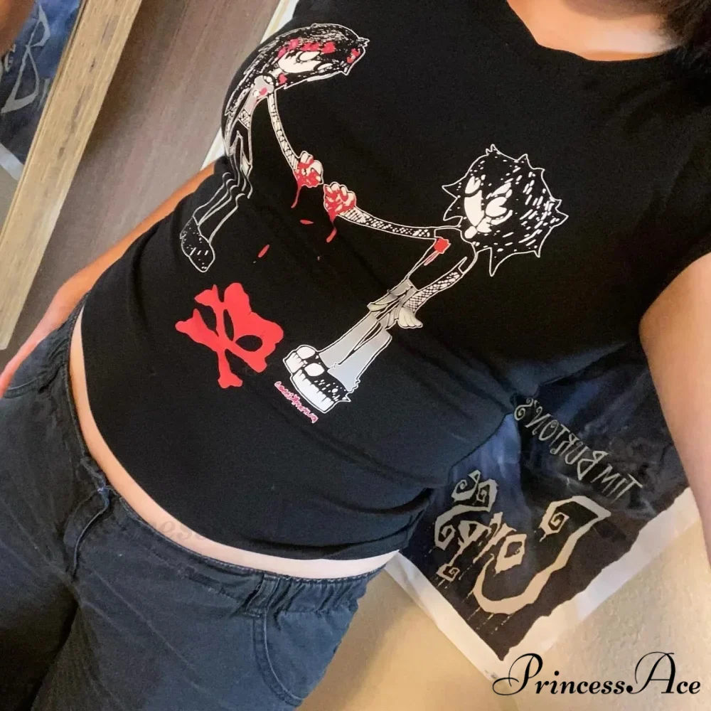 Dark Printed Cropped Retro T-shirt