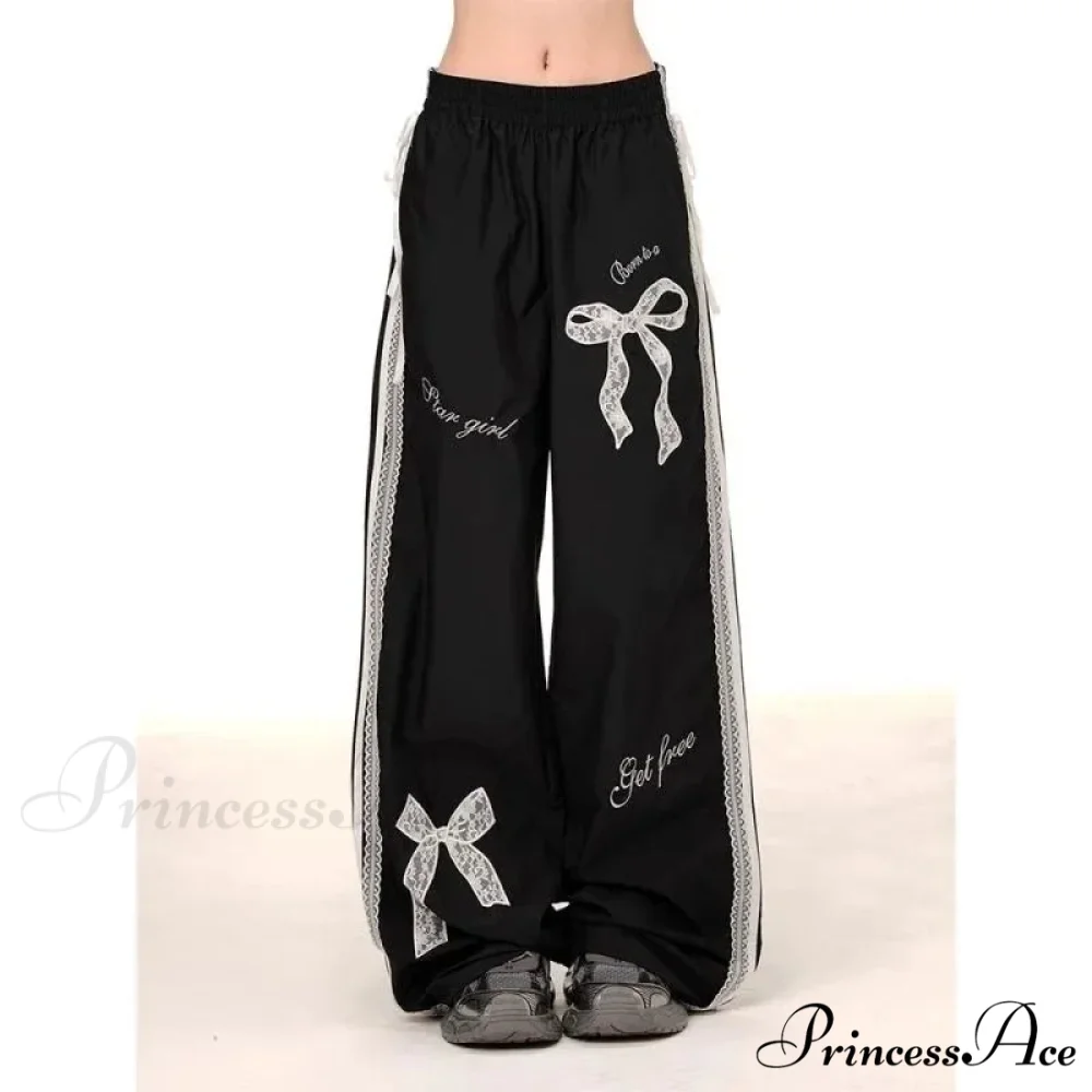 Dark Ribbon Lace Y2K Women Retro Trousers - Image 2