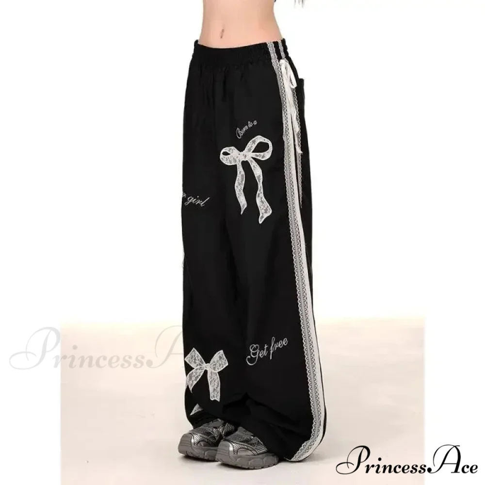 Dark Ribbon Lace Y2K Women Retro Trousers - Image 3