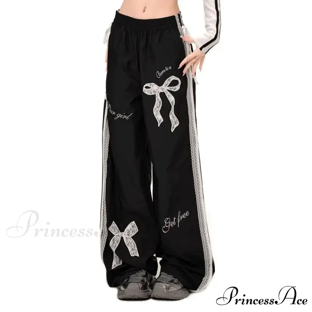 Dark Ribbon Lace Y2K Women Retro Trousers - Image 4