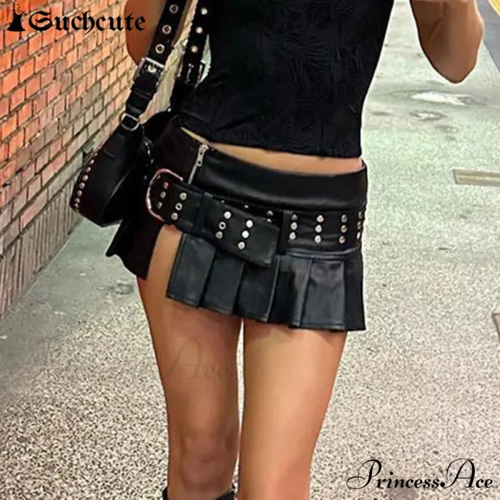 Dark Rivet Folded Leather Skirt - Image 4
