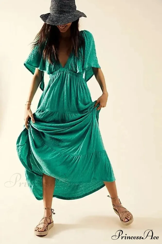 Dark Stitching Circular Neck Flare Free-Spirited Dress - Image 14