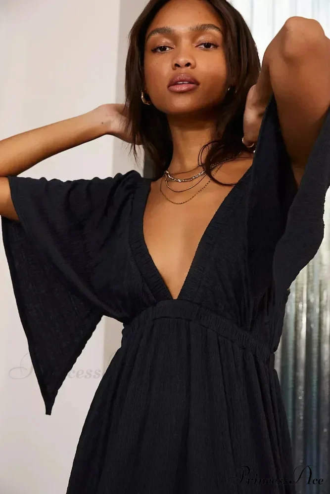 Dark Stitching Circular Neck Flare Free-Spirited Dress - Image 8