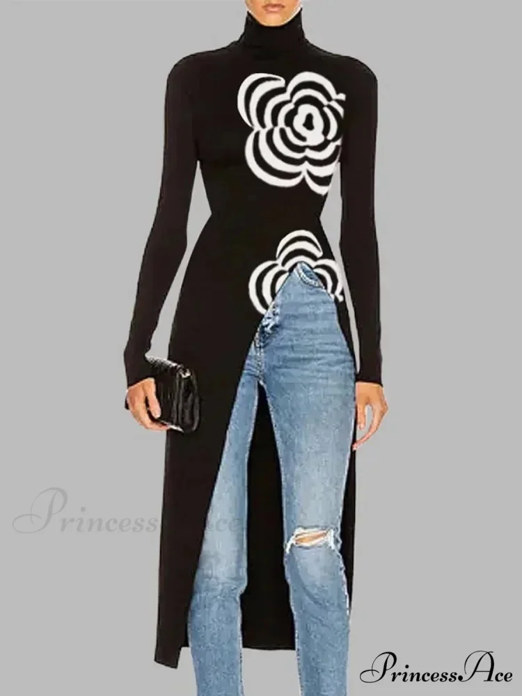 Dark Top Uneven Printed Split-Joint Sweater - Image 4