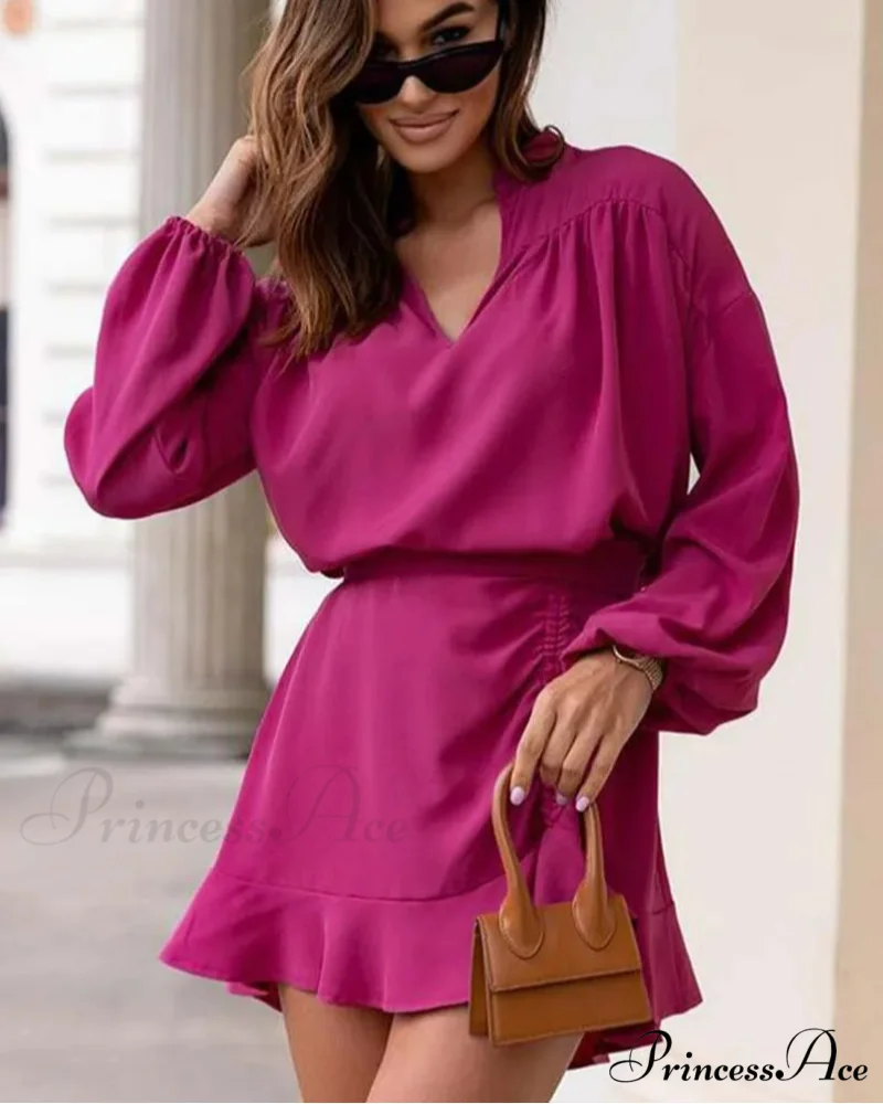 Dark V-Neck Frilled Mini Workplace Two Piece Set - Image 2