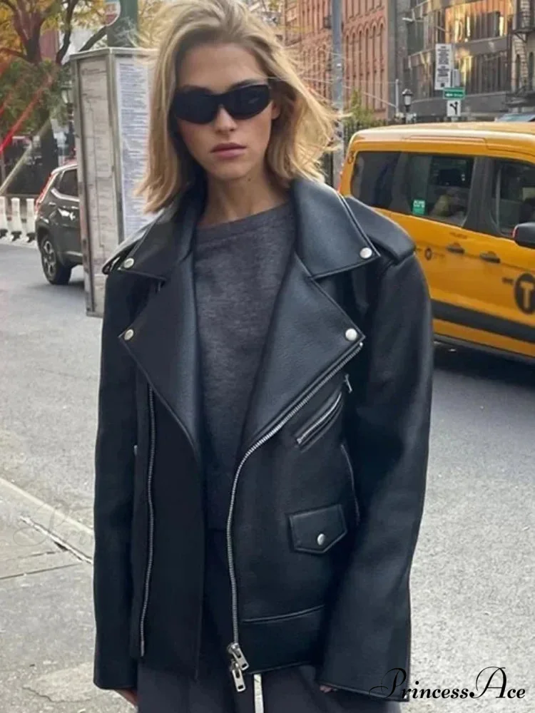 Dark Zippers Huge Leather Coat - Image 2