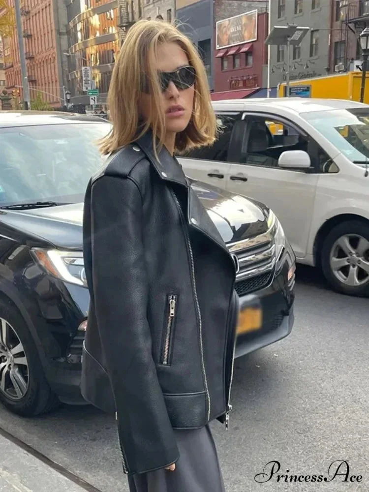 Dark Zippers Huge Leather Coat - Image 3