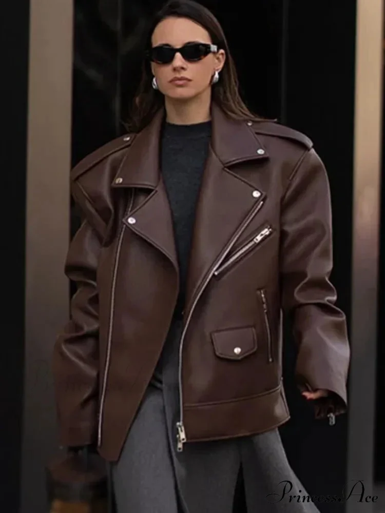 Dark Zippers Huge Leather Coat - Image 4