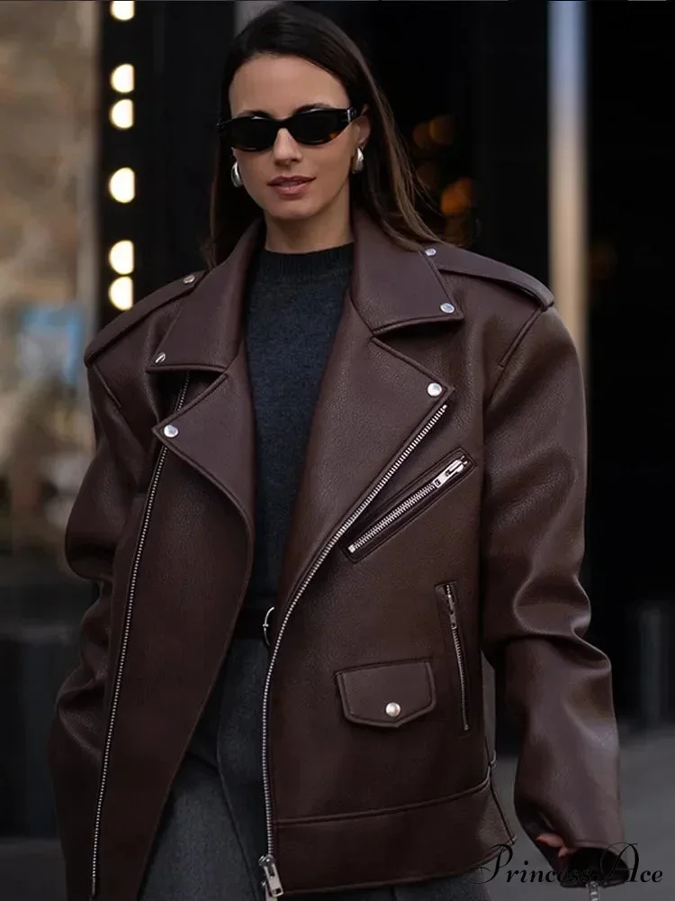 Dark Zippers Huge Leather Coat - Image 6