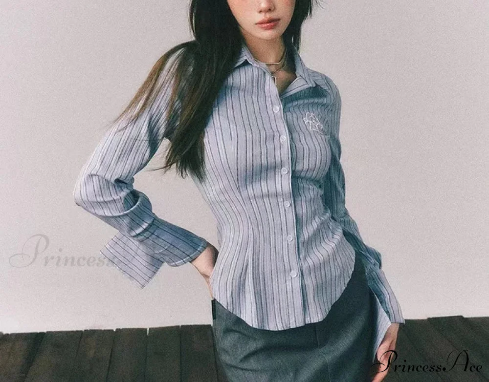 Decorated Banded Trim Narrow Collar Shirt - Image 2