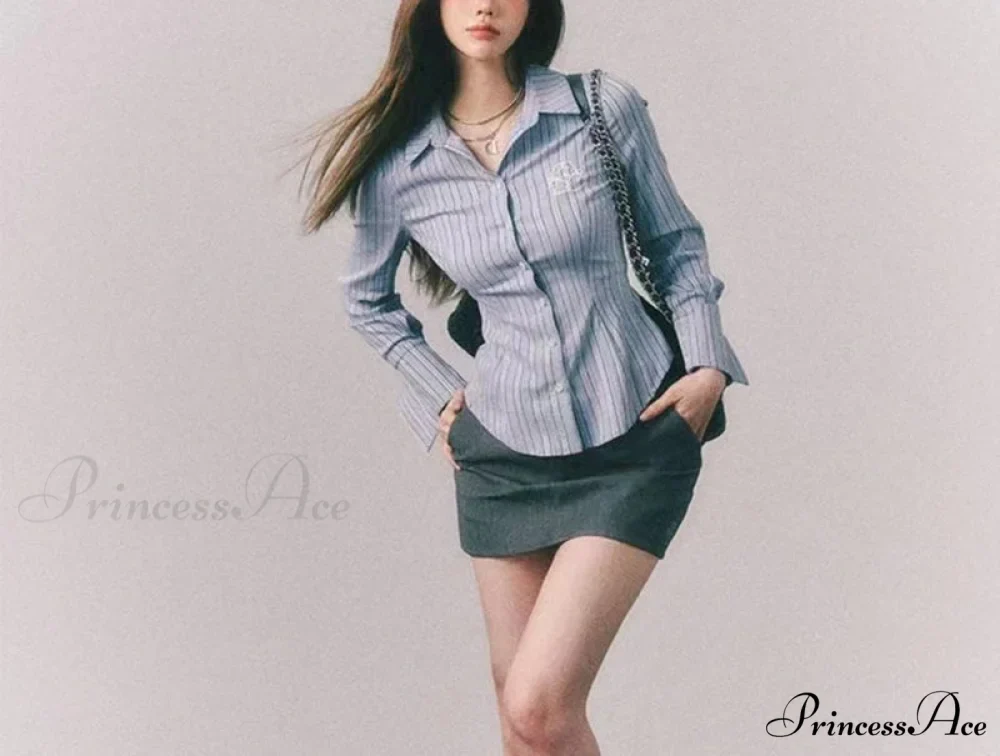 Decorated Banded Trim Narrow Collar Shirt - Image 3