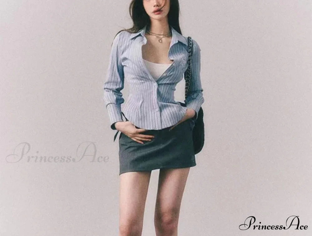 Decorated Banded Trim Narrow Collar Shirt - Image 4
