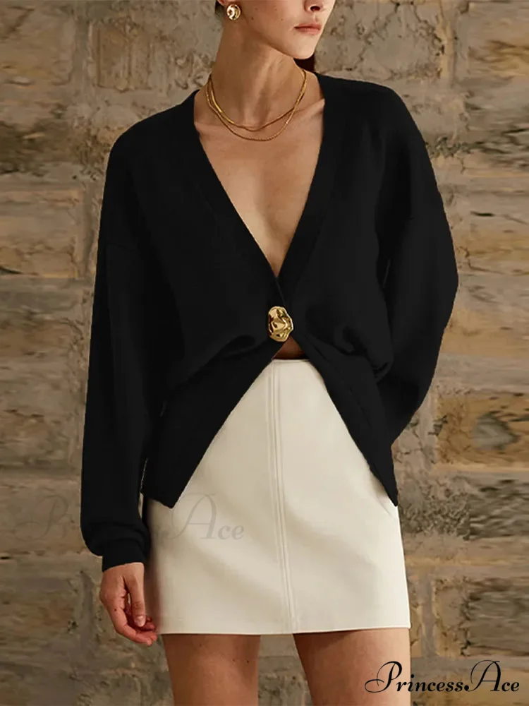 Deep-neck Button Trim Fit Cardigan - Image 4