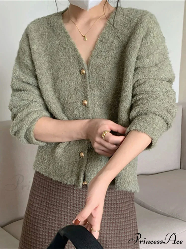 Deep-neck Cashmere Knit Cardigan - Image 3