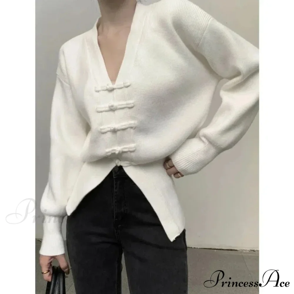 Deep-neck Clasp Lengthy Sleeve Cardigan - Image 4
