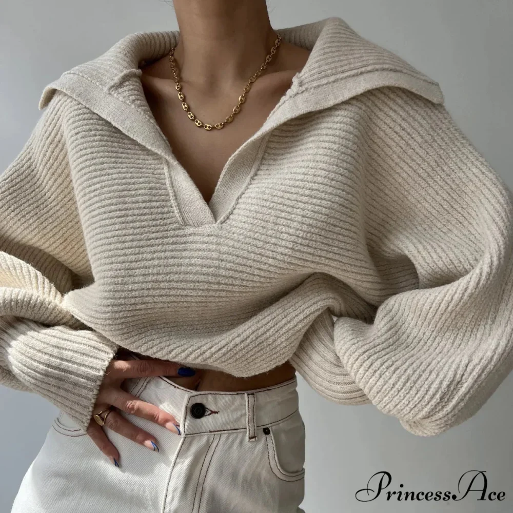 Deep-neck Cozy Ivory Jumper - Image 8