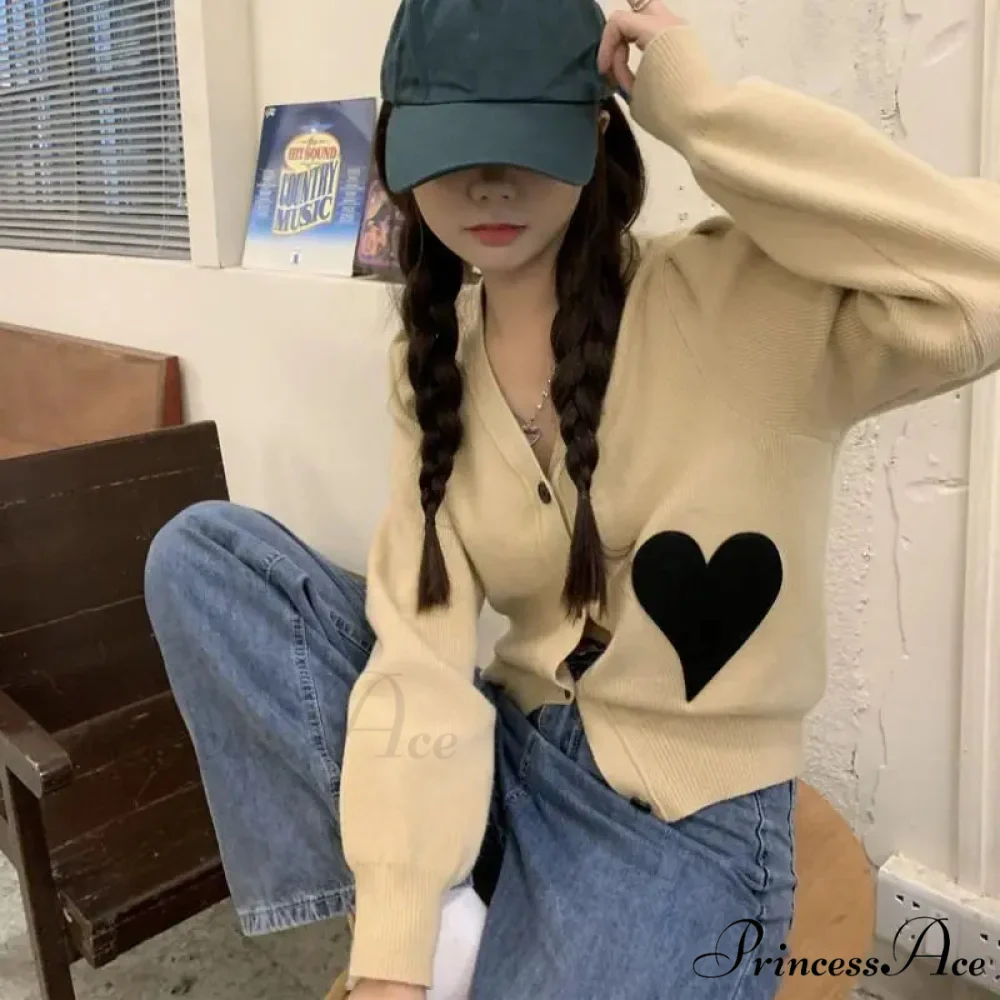 Deep Neck Extended Sleeve Solid Loose Sweet Knit Cardigan - Image 3