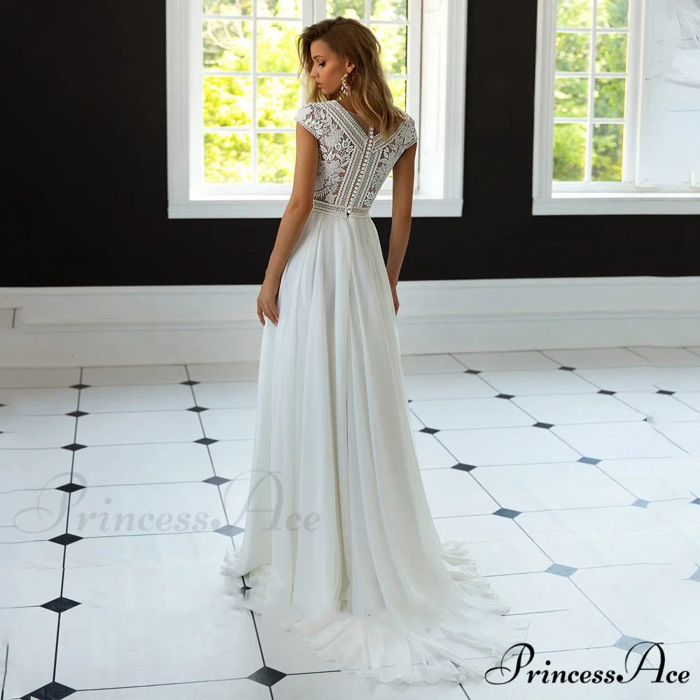 Deep-Neck Flared Chiffon Bridal Wedding Dress - Image 2