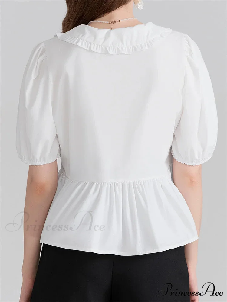 Deep-neck Front Ribbon Tie-Up Blouse - Image 2