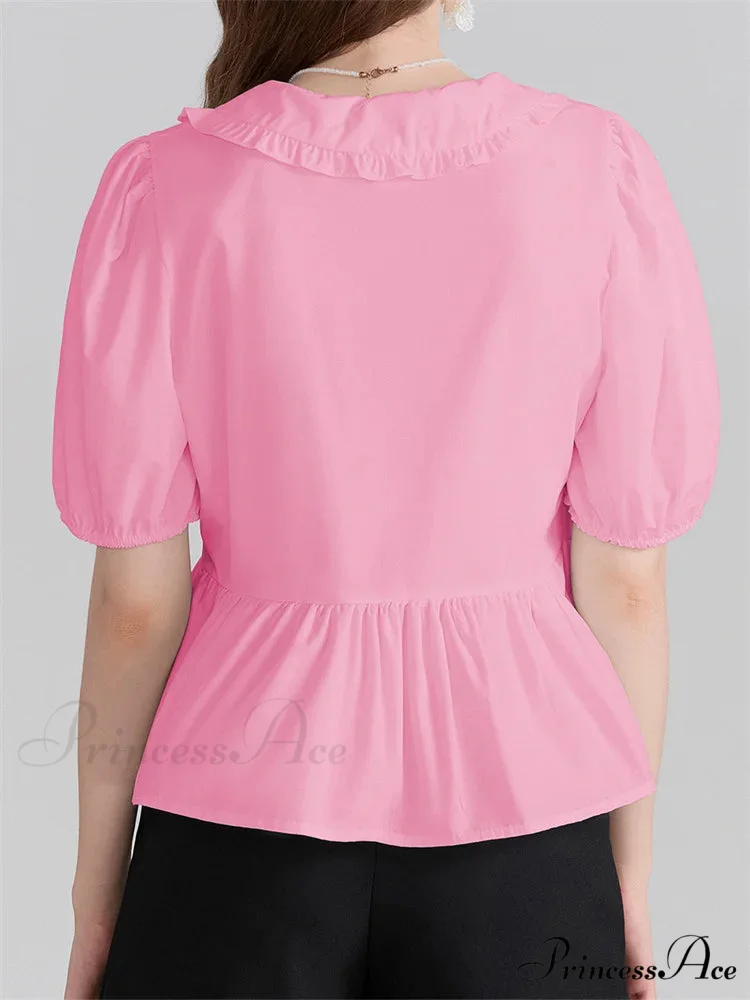 Deep-neck Front Ribbon Tie-Up Blouse - Image 4
