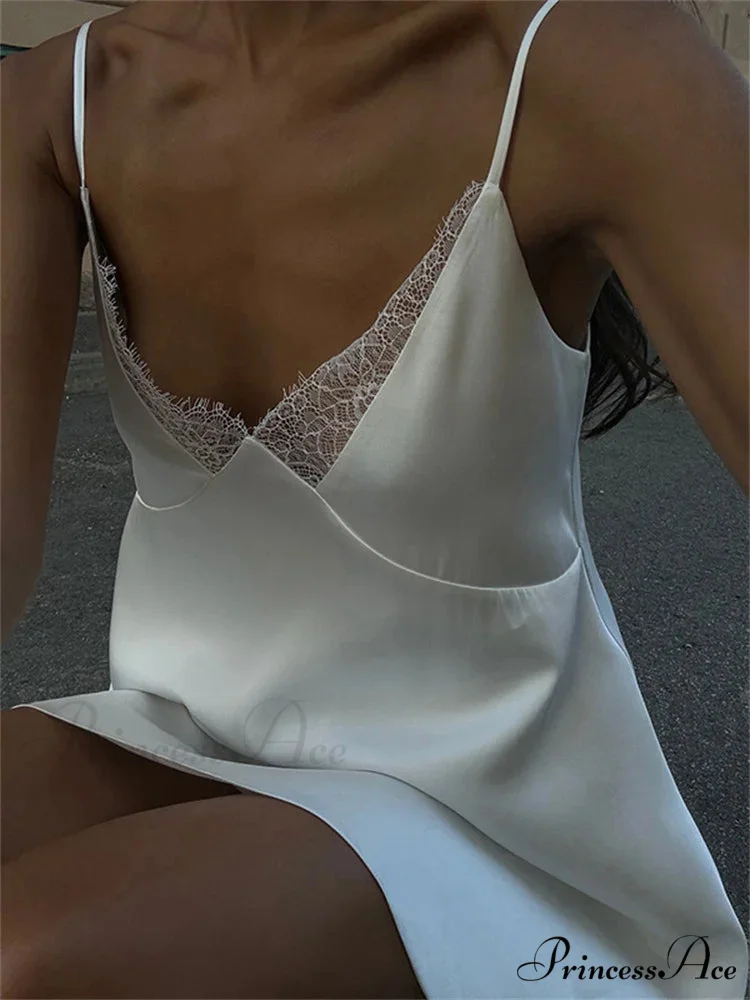 Deep Neck Ivory Spaghetti Mini Dress - Image 2