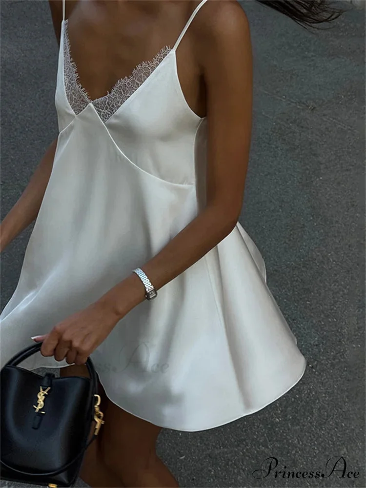 Deep Neck Ivory Spaghetti Mini Dress - Image 3