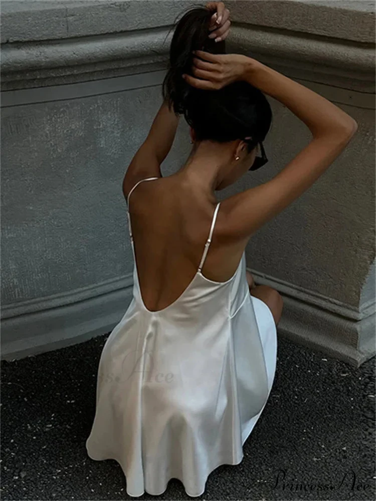 Deep Neck Ivory Spaghetti Mini Dress - Image 5