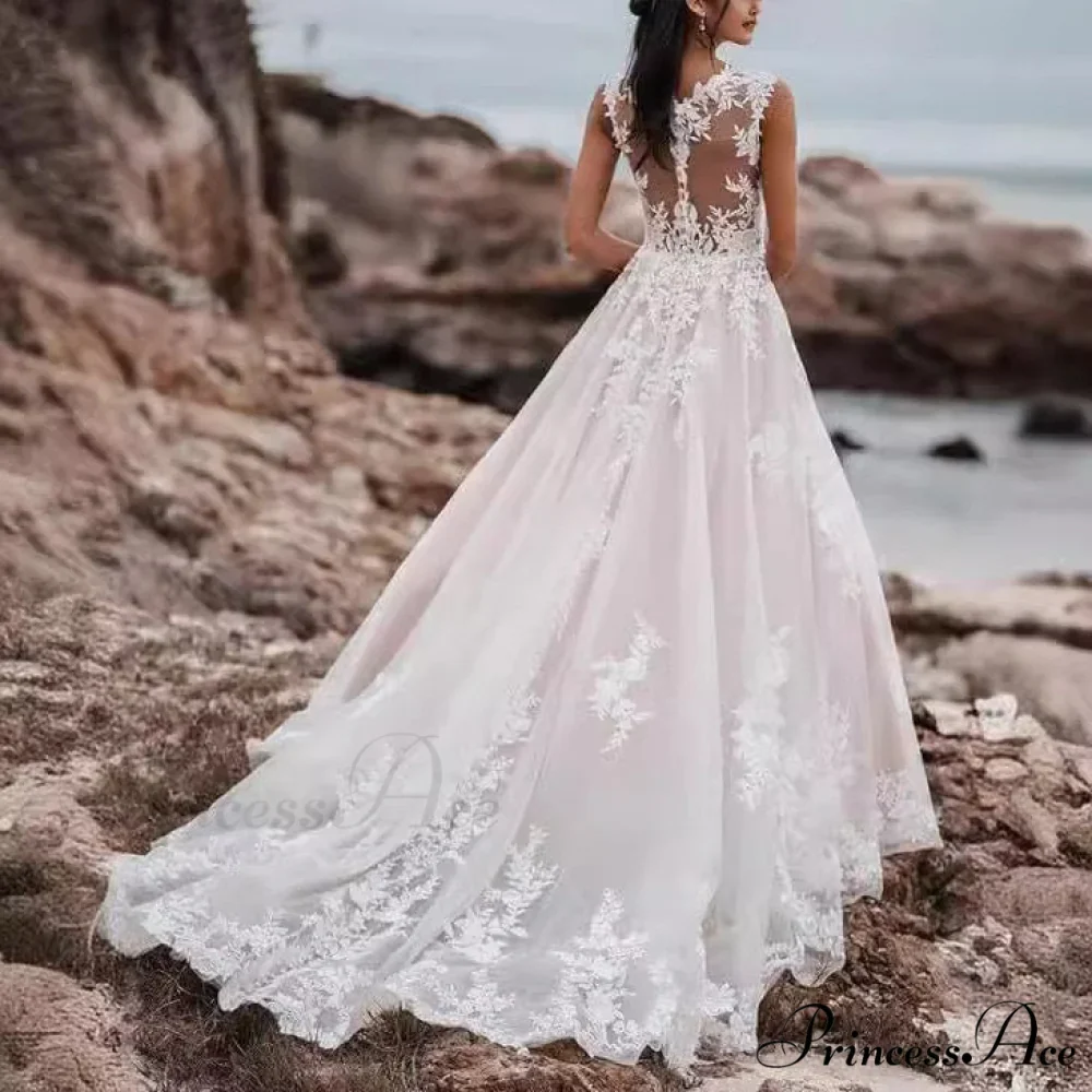Deep-Neck Lace Flared Wedding Gown - Image 2