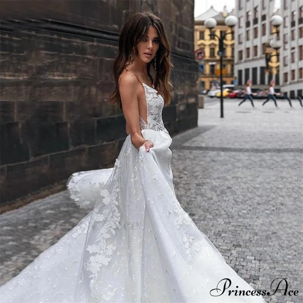 Deep-Neck Mermaid Transparent Tulle Wedding Gown - Image 3