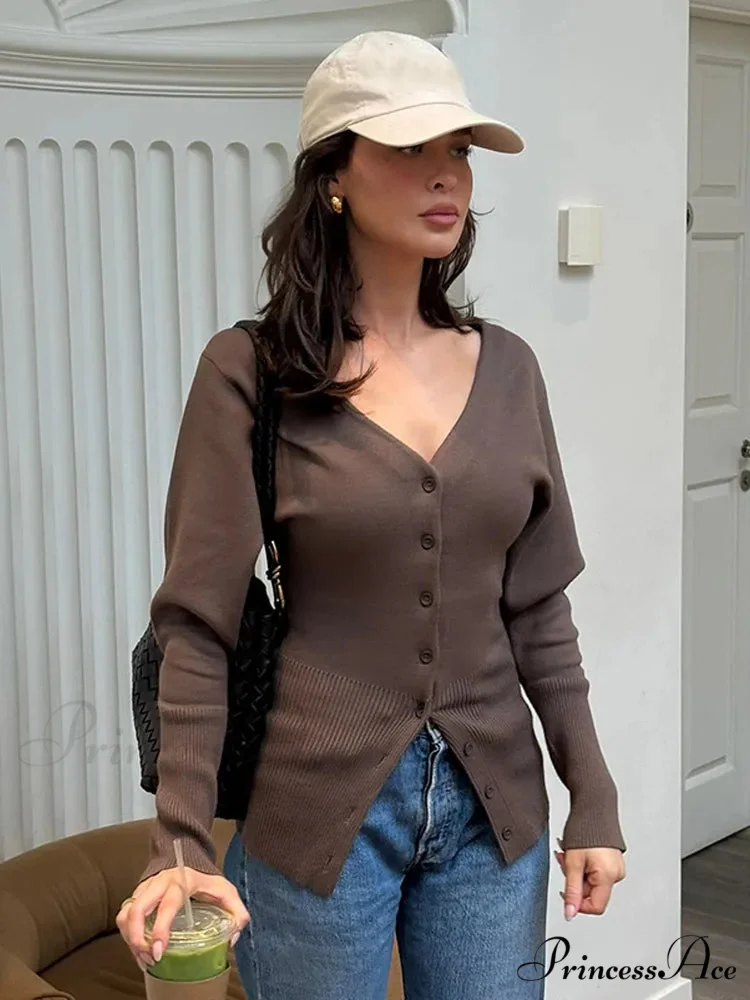 Deep-neck Monochromatic Extended Sleeve Cardigan - Image 2