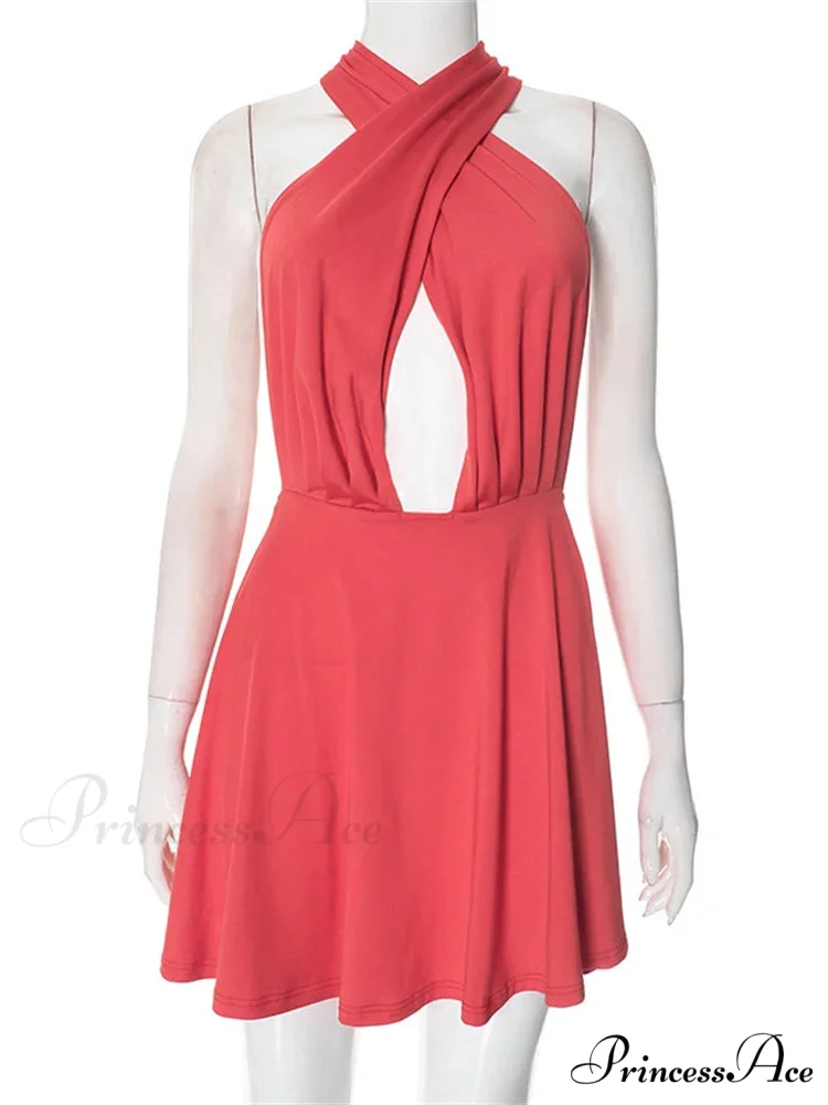 Deep Neck Open Bandage Mini Dress - Image 6
