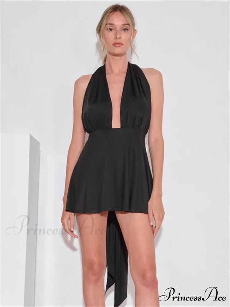 Deep Neck Open Bandage Mini Dress - Image 7