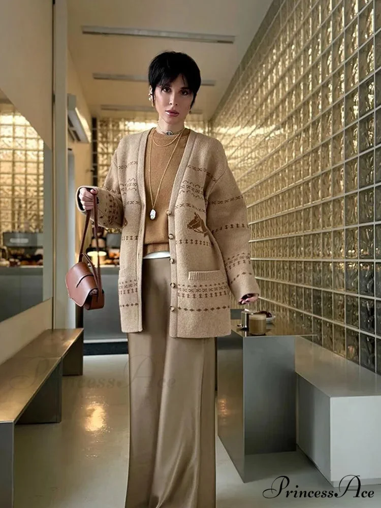 Deep-neck Patterned Button Cardigan - Image 2