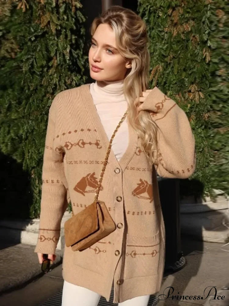 Deep-neck Patterned Button Cardigan - Image 3