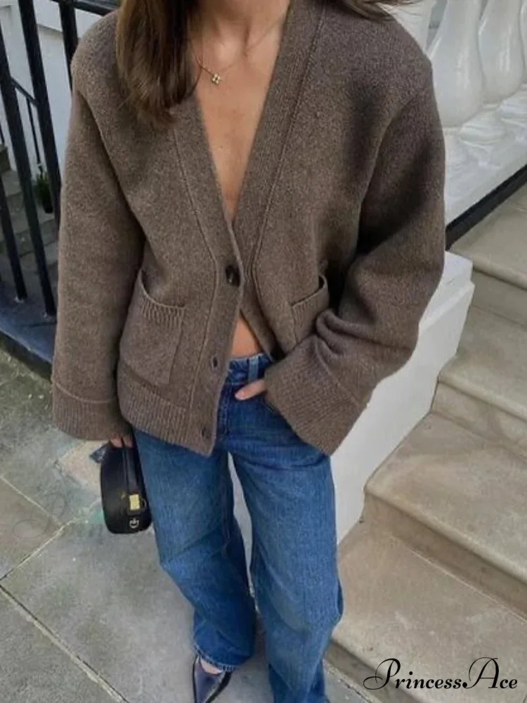 Deep-neck Pocket Extended Sleeve Cardigan - Image 4
