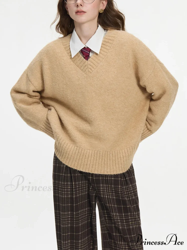 Deep-Neck Pullover Wool Cozy Sweater - Image 2