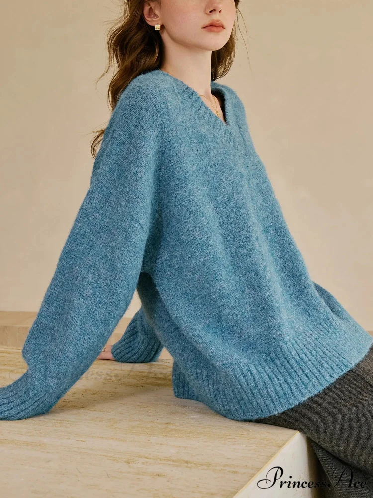 Deep-Neck Pullover Wool Cozy Sweater - Image 4