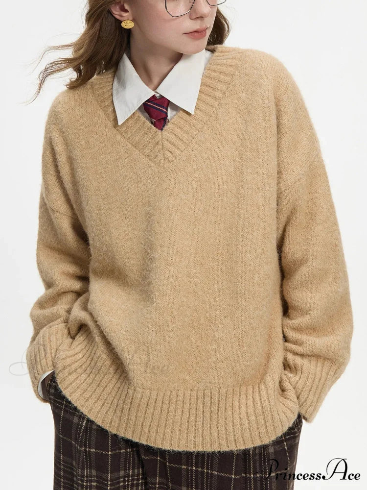 Deep-Neck Pullover Wool Cozy Sweater - Image 5