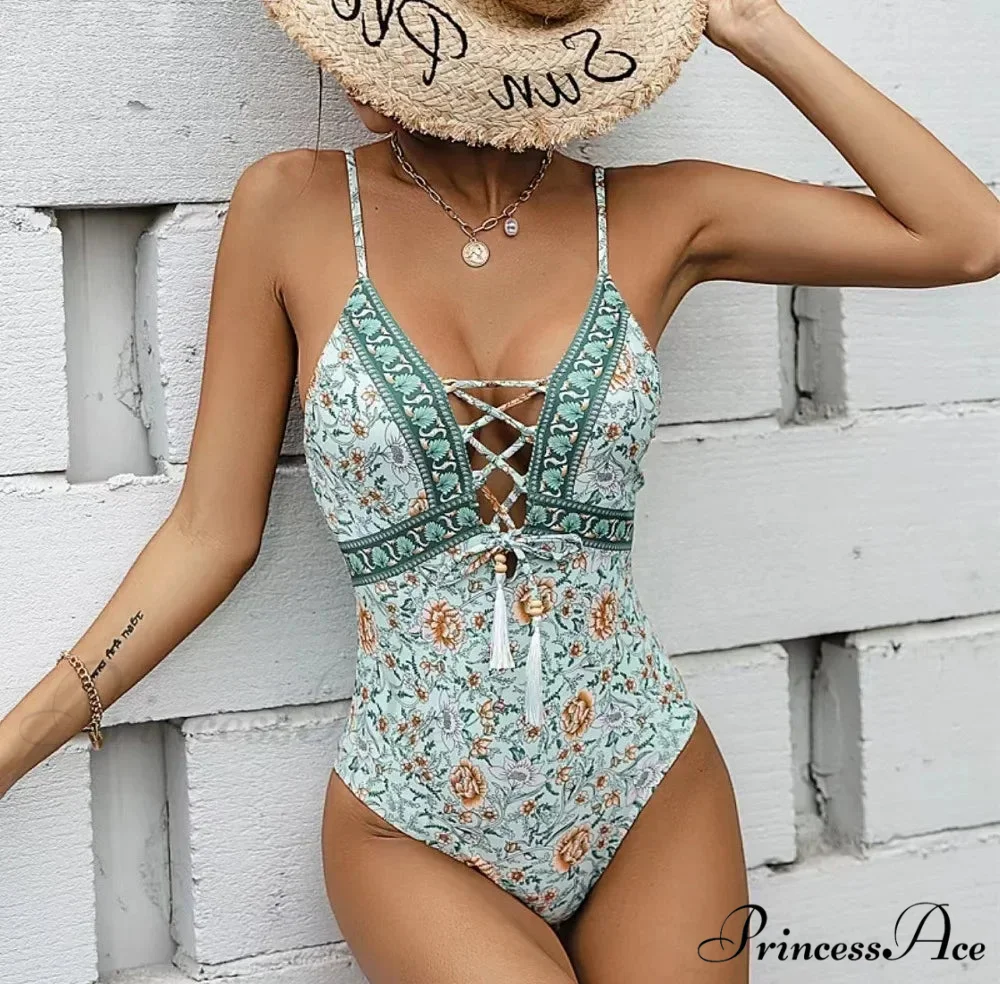 Deep Neck Push Up Cross One Piece Swimsuit - Image 4