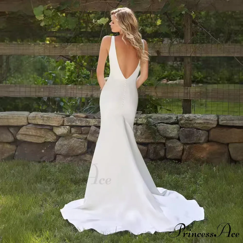 Deep-Neck Silk Mermaid Bridal Wedding Gown - Image 3