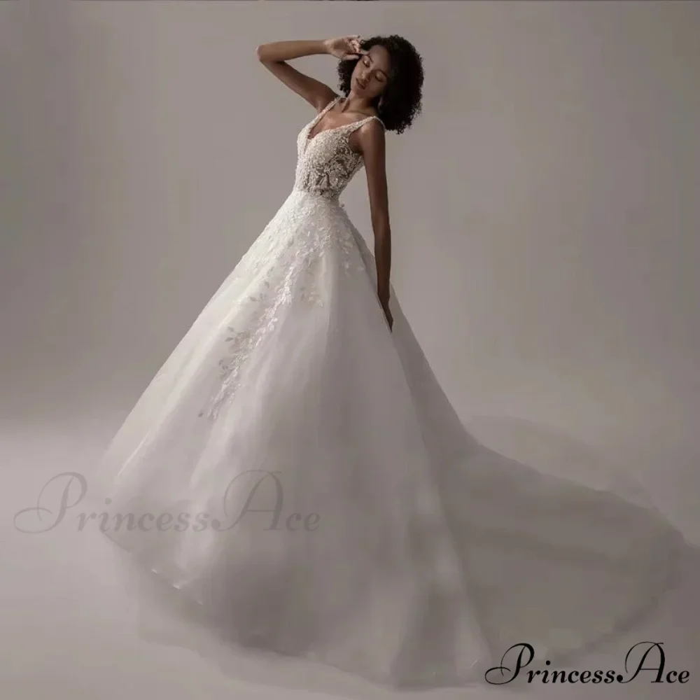 Deep-Neck Sleeveless Lace Wedding Gown - Image 2