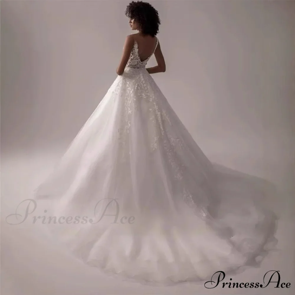 Deep-Neck Sleeveless Lace Wedding Gown - Image 3