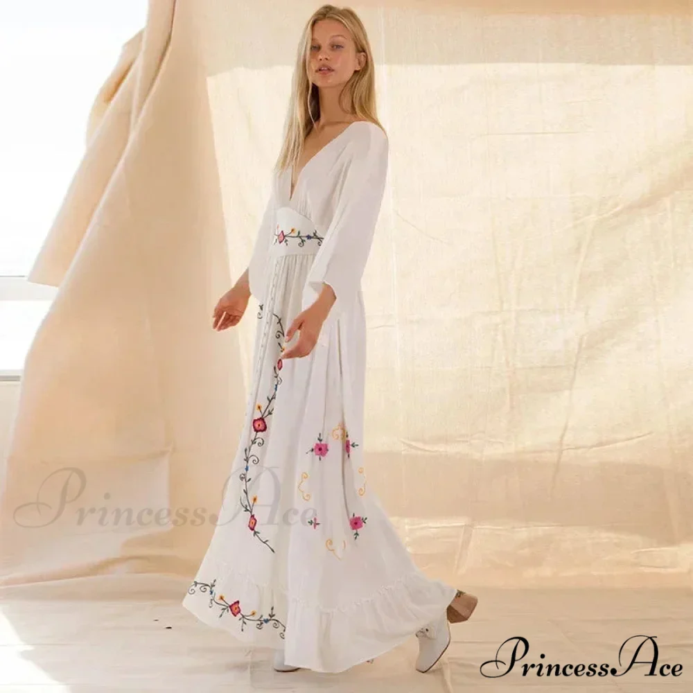 Deep-neck Stitched Blossom Vintage Ethnic Boho Dress - Image 5