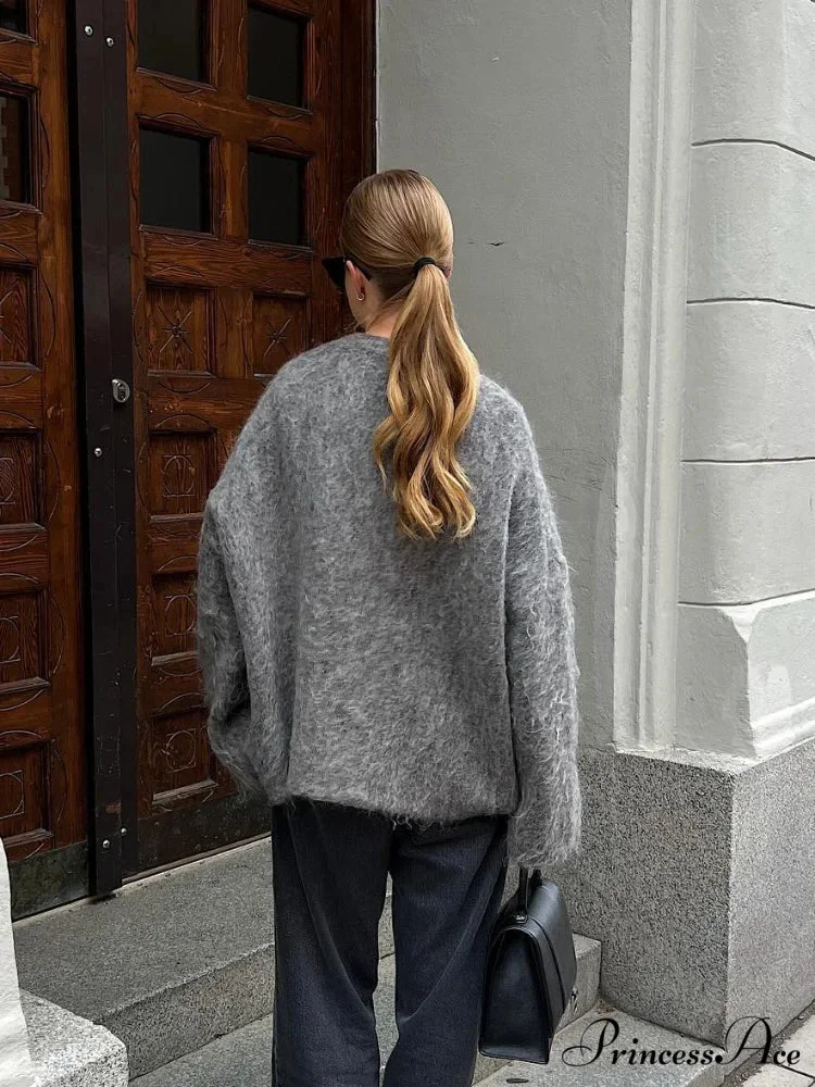 Deep-neck Unmarried Buttoned Loose Cardigan - Image 2