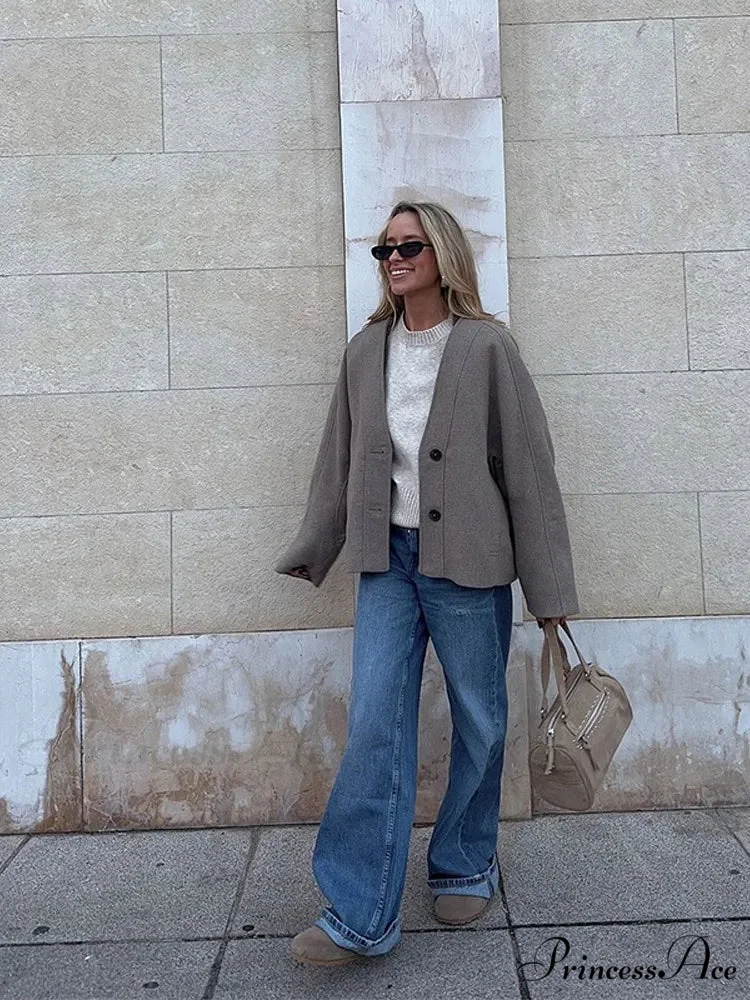 Deep-neck Unmarried Buttoned Wool Overcoat - Image 2