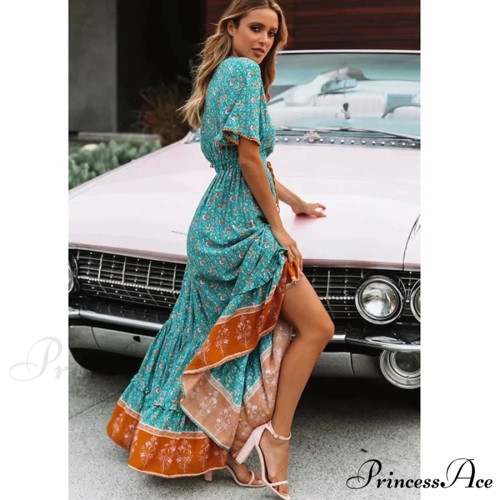 Deep Plunge Floral Bohemian Summer Dress - Image 3