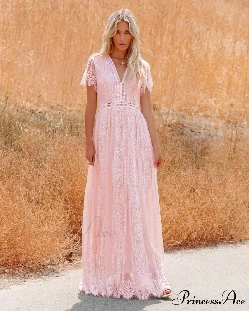 Deep Plunge Neck Lace Empty Outdated White Boho Dress - Image 4
