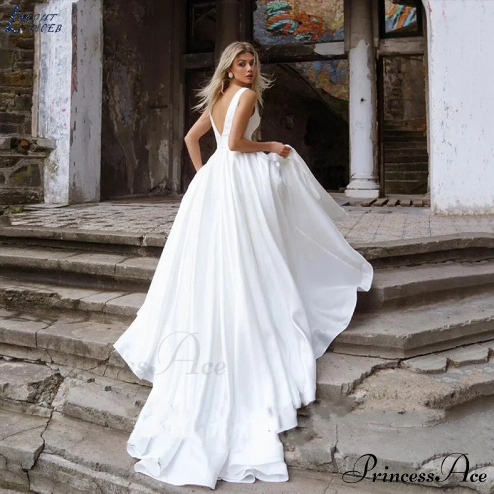 Deep Plunging Satin Transparent Wedding Gown - Image 2