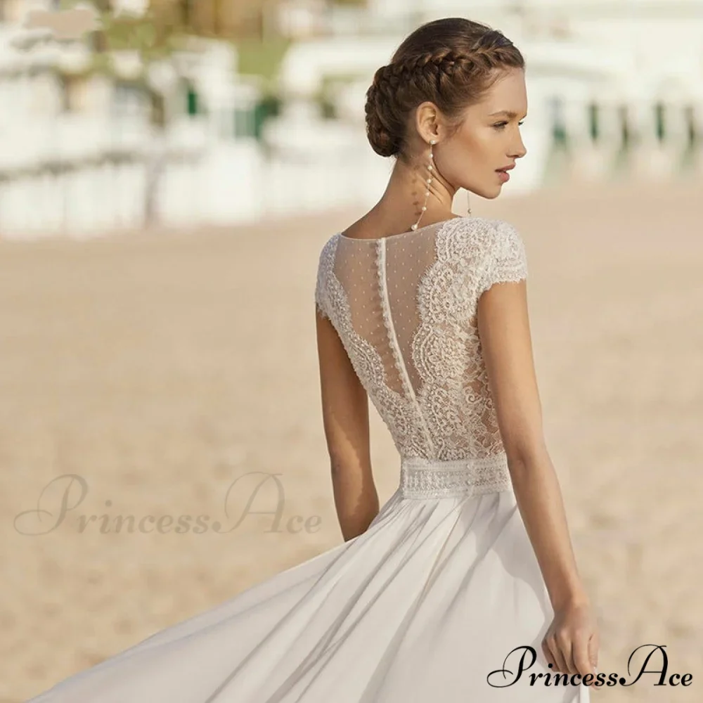 Deep-Scoop Chiffon Extended Trail Wedding Gown - Image 2