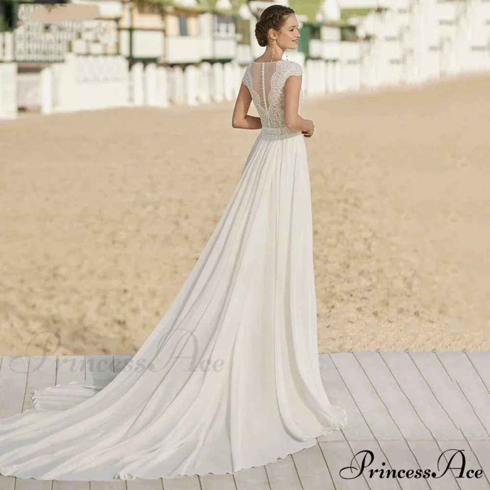 Deep-Scoop Chiffon Extended Trail Wedding Gown - Image 3